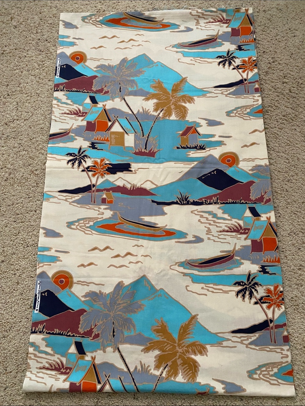 Vintage Hoffman California Fabrics Tropical Landscape Fabric. 4yds.